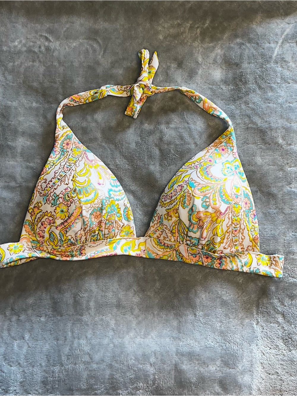 Victoria's Secret Colorful vibrant gold and neon Paisley Halter Bikini Top Large